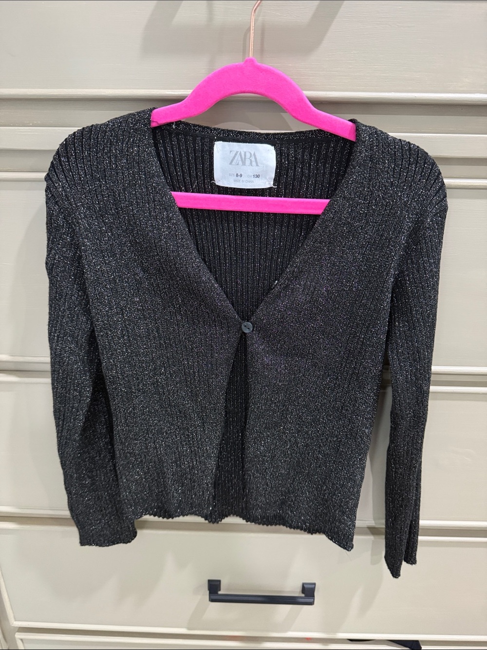 Zara Black Metallic Ribbed V-Neck Cardigan